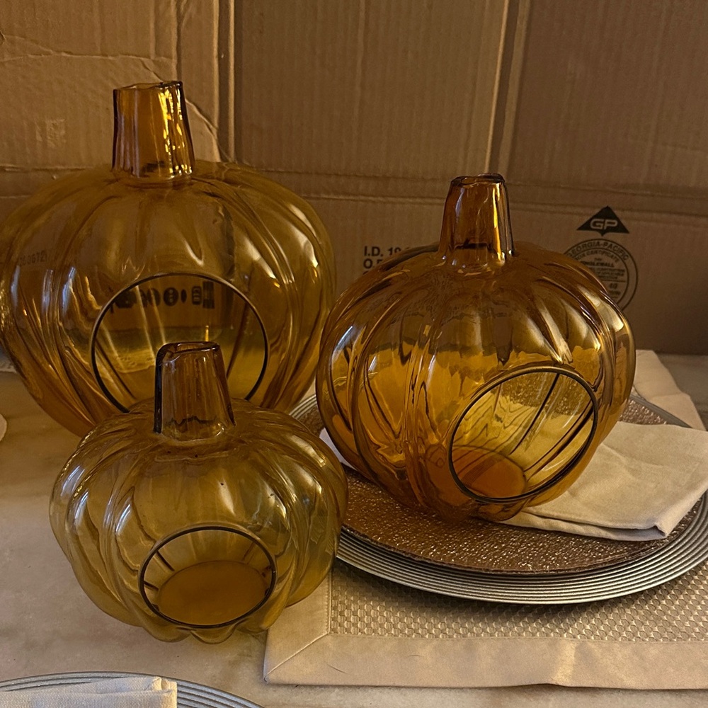 Golden Glass Pumpkin Vase Trio